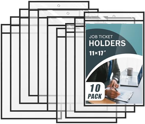 Feifeiya 10 Pack 11 x 17 Inch Job Ticket Holders, Dry Erase Pockets, Clear Paper Sleeves, Shop Ticket Holders, Writable and Erasable Document Cover, Transparent Pocket Cover(Black) by Feifeiya