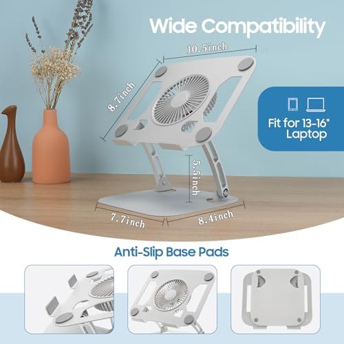 SHUWEI Laptop Stand with Fan, Height/Angle Adj fits 16" Laptop, Silver - Image 6