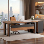 Tribesigns 63" Executive Desk, Modern Office Desk with Privacy Panel & Metal Frame, Large Computer Desk for Home Office, Writing Study Workstation Business Furniture (Brown & Black, Only Table) - Image 5
