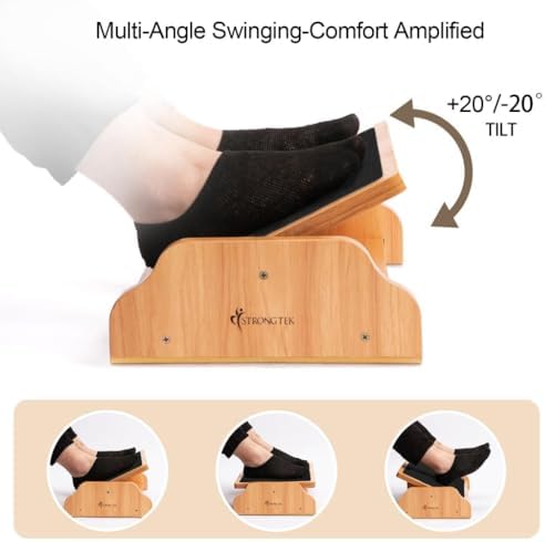 StrongTek Under Desk Adjustable Foot Rest, Wooden Rocking Footrest - Image 2