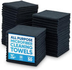 Microfiber Wholesale 16" x 16" All Purpose Towels - 50 Pack - Reusable Wash Cloths, Dust, Kitchen, Car, Shop Rags for Cleaning (Black) by MicrofiberWholesale