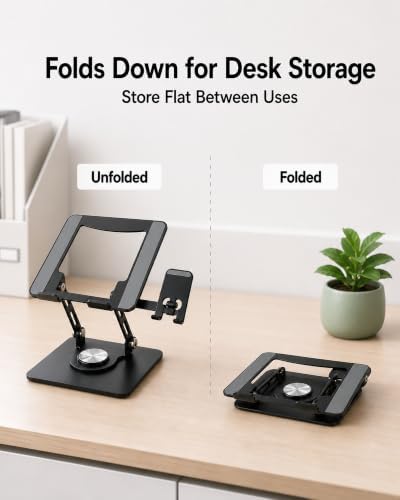 2-in-1 Laptop Stand with Phone Holder, 360° Swivel Laptop Riser for Desk - Image 6