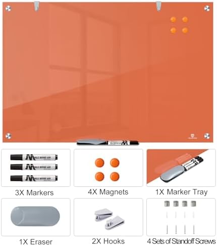 TSJ OFFICE White Board for Wall - 36" x 24" Orange Glass Board 3 X 2 FT - Image 4
