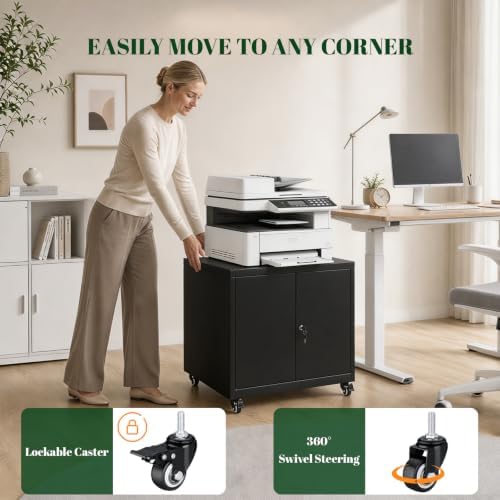 23.6"H Locking Printer Cabinet with Storage & Adjustable Shelf - Image 3