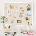 Miratino Large Bulletin Board 48x36 inch with Linen Cork Boards Wall Decor Hanging Pin Wood Framed Display Bulletin Cork Photo Picture Board Light for Room School Office 30-Pushpin White - Image 4