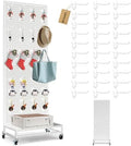 Eastern Tree Metal Pegboard Display Stand 2'x 5'with Base Plate, Pegboard Panels Display with Wheels, Peg Board Display Rack, Standing Pegboard Display with 30 Hooks - White by EasternTree