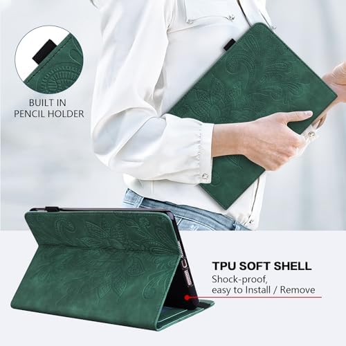for Kindle Fire Max 11 Case (2023) - Embossed Lace PU Leather Flip Folio with Elastic Band & Card Slots, Multi-Angle Stand, Green - Image 6