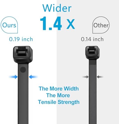 Zip Ties Heavy Duty 12 inch (1000 Pack), Double-sided Toothed, 85 lb, Delivering 1.7X Tensile Strength in the Same Specs, Black Cable Ties, Glufirm - Image 4