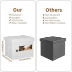 Ottoman with Storage. Folding Foot Stool with Thick Foam Padded Seat, White - Image 2