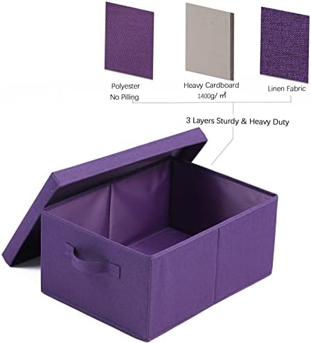 HOONEX Storage Bins with Lids for Organizing, Pack of 2, Storage Boxes with 2 Carry Handles and Sturdy Heavy Cardboard, 16.5" L x 11.8" W x 7.5" H for Shoes, Books, Clothes, Nursery, Dark Purple - Image 5