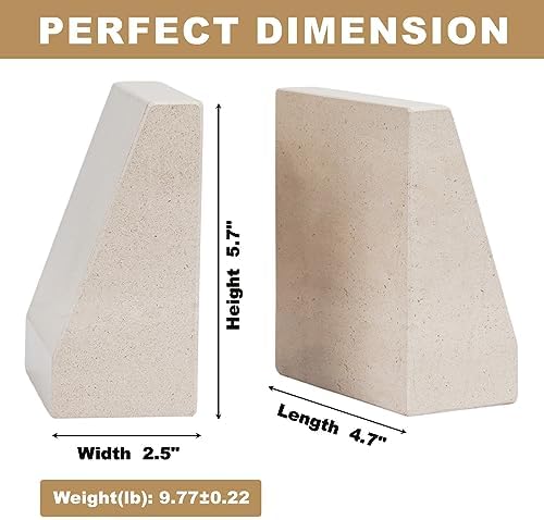 Koville Marble Bookends for Shelves, 9Lbs Large Bookends for Heavy Books, Non-Slip Heavy Duty Book Stopper for CD/Movies, Aesthetic Decorative Bookends for Shelves Table Home Decor(Beige) - Image 3
