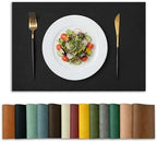 Artoid Mode Black Faux Leather Placemats Set of 8, 12x18 Inch Waterproof Wipeable Heat Resistant Vinyl Halloween Place Mats, Reversible Table Mats for Kitchen Dining Decor by ArtoidMode