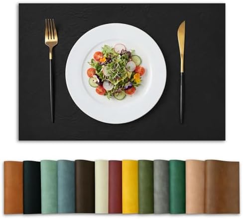 Artoid Mode Black Faux Leather Placemats Set of 8, 12x18 Inch Waterproof Wipeable Heat Resistant Vinyl Halloween Place Mats, Reversible Table Mats for Kitchen Dining Decor by ArtoidMode