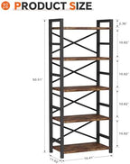 Organization and Storage, 5 Tier Bookshelf, Tall Bookcase with Shelves, Wood and Metal Book Shelf Storage Organizer, Industrial Display Standing Shelf Unit for Bedroom, Living Room, Rustic Brown - Image 3