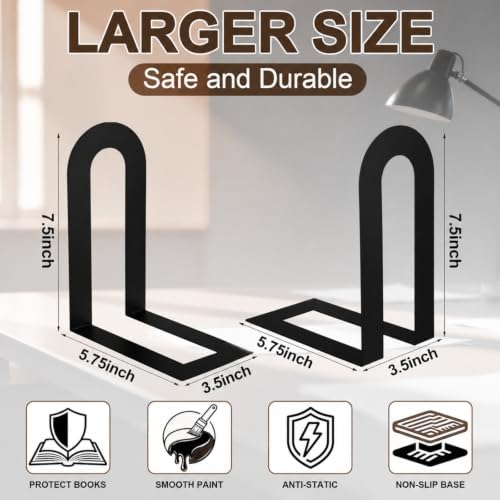 Chunful 18 Pcs Black Metal BookEnds Shelves, 7.5 x 5.75 x 3.5 in - Image 3