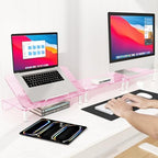 Pink Acrylic Dual Monitor Stand Riser,Laptop Riser Adjustable to 8 Angles - Image 3