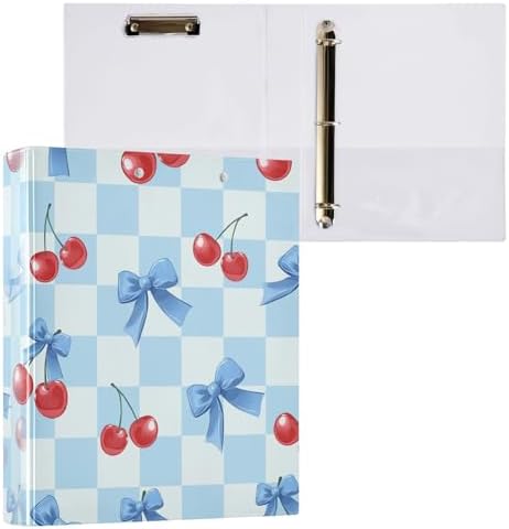 ALAZA Blue Bow Blue Checkered Red Cherry Pattern 3 Ring Binder 1.5 Inch Three Ring Office Binders w/clipboard & 3 Pockets, Hold 200 Sheets, 2 pcs - Image 3