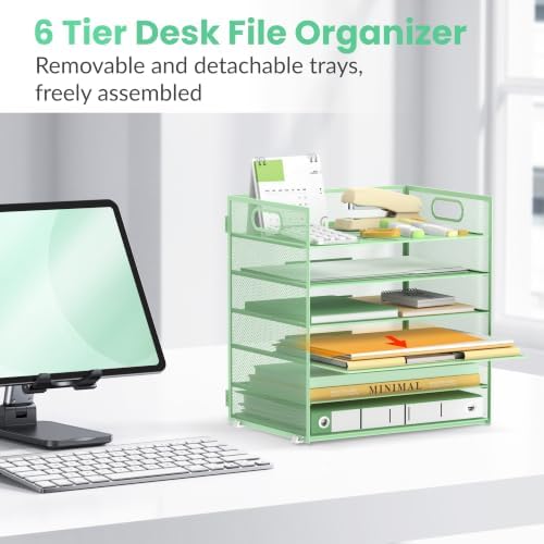 Daltack 6-Tier Paper Organizer for Desk with Handle, Green, 2 Pack - Image 4