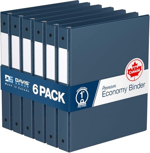 Premium Economy 3-Ring Binder, Spine Label, 1" Round Rings, Navy Blue, 6 Pk by DAVISGROUP