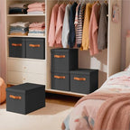 Homsorout Storage Bins with Lids - Fabric Storage Baskets for Shelves, 8 Pack Foldable Decorative Boxes with Handles, Stackable Organizer Bins for Home, Nursery, Dorm, Black - Image 7