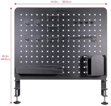 ENHANCE Metal Pegboard Desk Organizer (18 x 14 in) Clamp On Desk Peg Board with 14 Attachments, Pegboard Shelf and Pegboard Hooks, Desktop Organizer for Home Office, Crafts, or Gaming Setups - Image 2