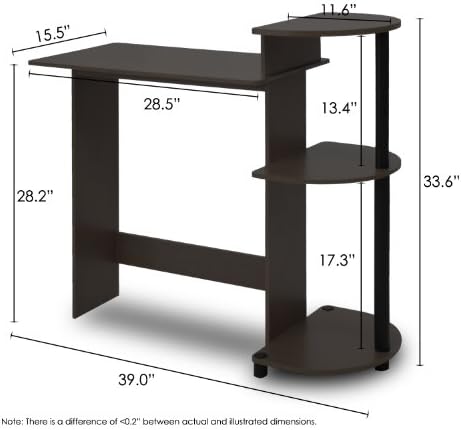 Furinno Compact Desk, 28.5" Wide Gaming Desk with Shelves, Computer Desk with Book Shelf, Office Desk for Home Office, Study Room, Dorm, Bedroom, Espresso - Image 3