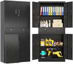 BESFUR Metal Storage Cabinet with 2 Drawers and Adjustable Shelves, 71" H Locking Storage Cabinet for Office, Garage, Home, School, Utility -Black by BESFUR