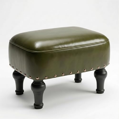 Cmishe Ottoman Leather Footrest, Vintage Footstool with Hidden Storage, Thickened Foam Upholstered Seat, Solid Beechwood Legs, Under Desk Shoe Bench Small Bench for Living Room Dining Room (Green) by Cmishe