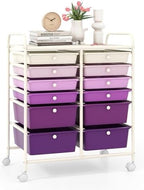 LDAILY 12 Drawer Rolling Storage Cart, Craft Cart Organizer on Wheels with Metal Frame, Large Capacity & Smooth Drawers for Living Room, Classroom, Office (Gradient Purple) by LDAILY