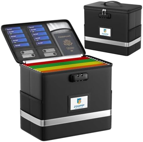 Fireproof File Box with Lock, 5200℉ Document Organizer, Black by ZOOPIP
