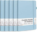 feela 5 Pack Notebooks Journals Bulk, Hardcover Notebook Classic Ruled Lined Journals with Pen Holder for Women Girls School Business Supplies, with 5 Black Pens, 120 GSM, 5.1”x8.3”, A5, Light Blue by feela