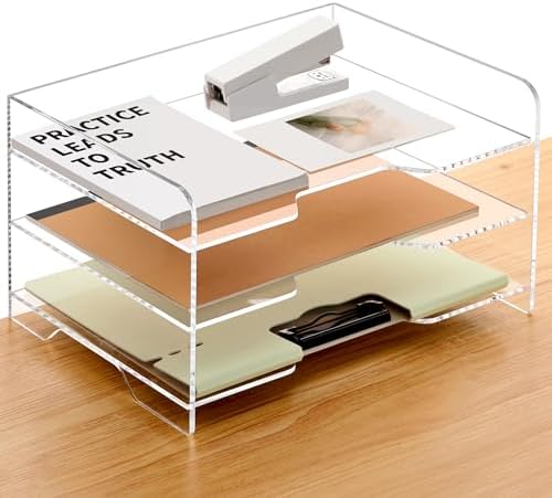 SANRUI Acrylic Paper Organizer Letter Tray for Desk, 3 Tier Enlarged File Sorter,Clear File Holder Desktop Shelf Document Storage for School Office Home by SANRUI