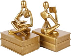 Reading Figurine Book Ends Book Lovers Gifts for Bookshelf Decorations for Readers, Graduates, Students, Teachers, Sculpture Home Decor for Shelves Desk Office Living Room (Gold) - Image 5