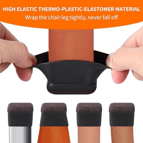Ezprotekt 24 Pcs Rectangle Black Silicone Chair Leg Floor Protectors Caps, Rectangle Felt Chair Leg Covers Cups for Desk Chair Table - Anti- Scratches and No Noise (Fit L :1.3-1.7", W: 0.9-1.2") - Image 3