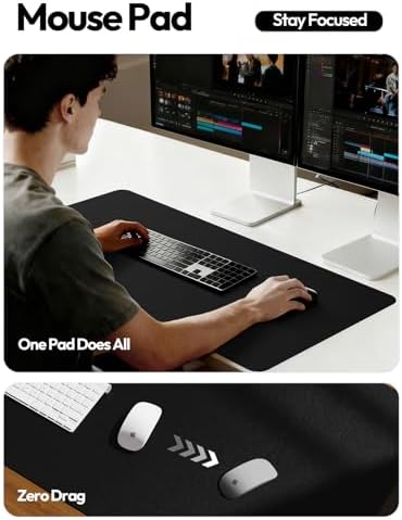 YSAGi Leather Desk Protector, Office Mat, Large Mouse Mat, Non-Slip PU Leather Blotter, Laptop Desk Mat, Waterproof Writing Pad for Office and Home(Black, 63" x 17.2") - Image 3
