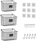 Wall Mounted Bin Basket with 5 Hooks 3 Label Plate Adhesive-3 Pack, Cabinet Hanging Metal Wire Basket,Rustic Farmhouse Decor, Storage Organization Shelf for Pantry Kitchen Bathroom 10.6*7.5*5.1inch by X-cosrack