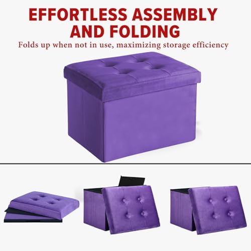 LINMAGCO Ottoman with Storage Small Foot Rest Stool Under Desk Stool Short Folding Footrest for Living Room Bedroom Home Office Dorm 17x13x13in(Purple) - Image 4