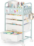 SYKIARIOL Drawer Rolling Storage Cart with Pegboard Top and Hooks, Green, 4-Drawers by SYKIARIOL