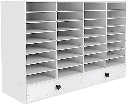 Literature Organizer, 32 Compartment Adjustable Mail Sorter with 2 Drawers Stackable File Sorter Paper Organizer for Home Office School Holds 110 pounds (White) - Image 6