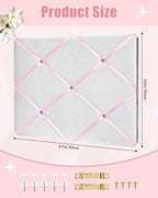White Fabric Memo Bulletin Board, 17x13 inches Velvet Pin Board for Wall, Vision Board Message Board with Pink Criss-Cross Ribbons for Home Office School Wall Decor(PK Ribbon,4333) - Image 2