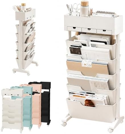 5 Tier Rolling Book Cart Multi-Functional Movable Storage Bookshelves by Unknown