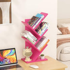 SHEEPAM Small Tree Book Shelf,5 Tier Bookshelf, Wood Desktop Bookcase - Image 4