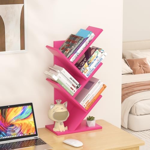 SHEEPAM Small Tree Book Shelf,5 Tier Bookshelf, Wood Desktop Bookcase - Image 4
