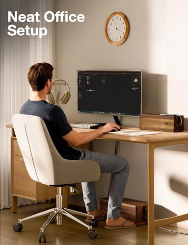 TIDITA Set 2 Wooden Large Cable Management Box Round Edge (Walnut Color) - Image 6