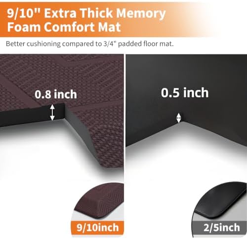 UKISS 9/10"" Extra Thick Cushioned Anti Fatigue Kitchen Mat, Waterproof High Density Foam Standing Desk Mat, Non-Slip Ergonomic Comfort Mat for Kitchen, Office,Workstation Black (Brown, 20" X 39") - Image 2
