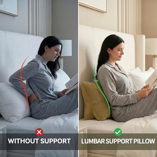 Pat. Pend. Corduroy Lumbar Support Back Pillow for Reading & Lounging, Ergonomic Triangle Cushion for Sofa, Armchair & Bed Sitting, Removable Washable Cover, Mustard Yellow - Image 3