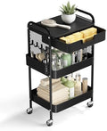 3 Tier Rolling Cart with Drawer, Metal Rolling Utility Cart on Wheels with Pegboard, Art Cart Storage Organizer with Tabletop for Living Room, Office, Bedroom (Black) by HIDODO
