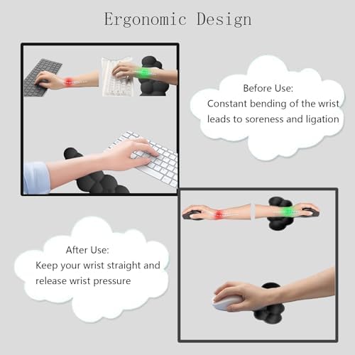 Cloud Mouse Pad Keyboard Wrist Rest 4PCS Extended Large Galaxy Desk Mat Pad Set Memory Foam Non-Slip Cute Ergonomic Gaming Mouse Pad Wrist Support for Computer Laptop Home Office Black - Image 5