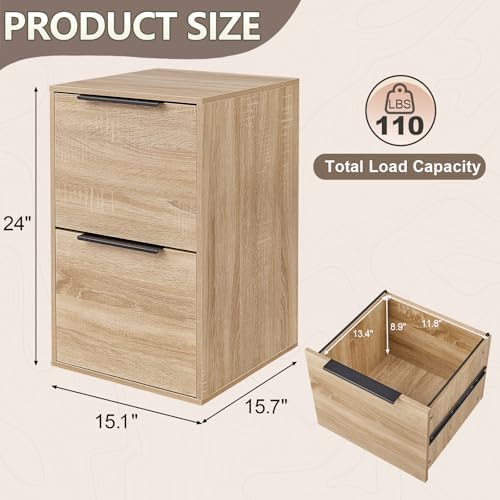 2 Drawer File Cabinet, Wood Filing Cabinet for Letter Size Filings, Under Desk Small Filing Cabinets for Home Office, Oak - Image 3
