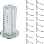 Azar Displays 700220-CLR-2C16 Four-Sided 4”W x 12” Revolving Pegboard Tower Kit Counter Display with 16-Pack of 2 inch Locking Hooks, Clear by AzarDisplays